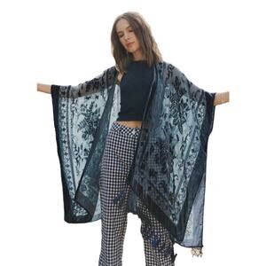 Floral Velvet Burnout Tassel Kimono / Boho Floral Top
